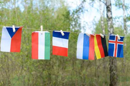 Alaves of European countries on the rope on the street are developingの写真素材