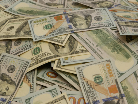 Group of money stack of 100 US dollars banknotes a lot of. Financial concept.