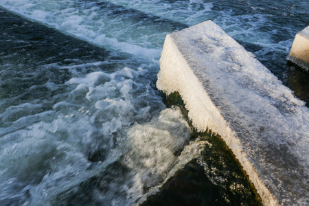 Fragment of the dam and quick access of the river.の写真素材
