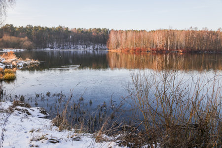 River bank in winter.Travel and tourism.の写真素材