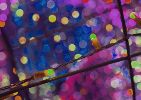 Beautiful colorful background of colorful luminous garlands at night. Christmas background