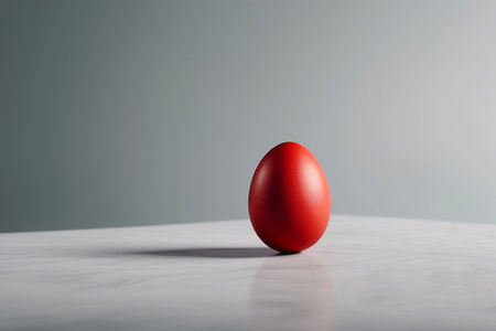 Red, Easter egg on a gray studio background. Easter concept.の素材