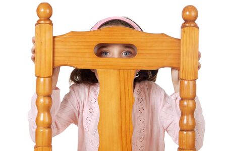 Timid hidden girl a over white backgroundの写真素材