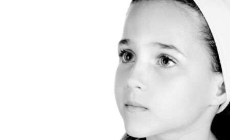 beautiful blonde girl portrait on a white backgroundの写真素材