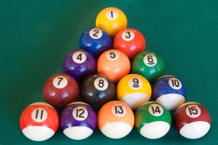 billiard-table with fifteen balls arranged as triangle
