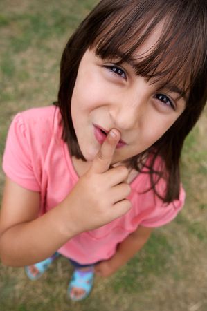 Caricature of a beautiful girl sending silence - wide-angleの写真素材