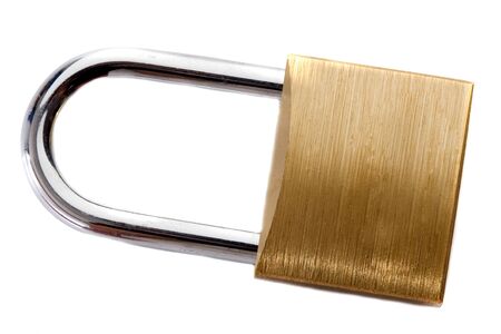 Lock iron closed on a white background with a reflection on the floor