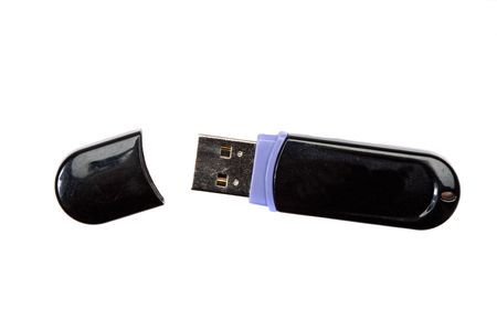 Black pendrive uncover on a over white background