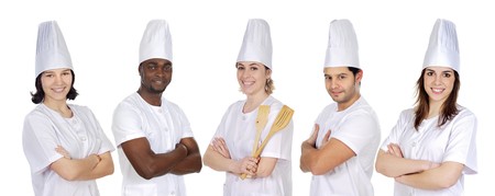 Team of kitchen on a over a white backgroundの写真素材