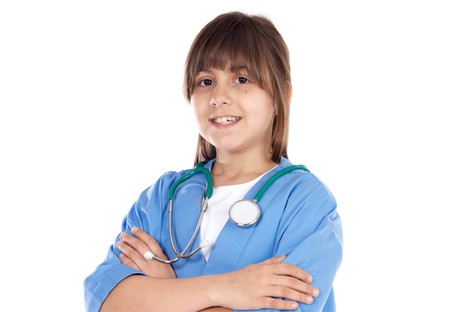 Small doctor on a over white backgroundの写真素材