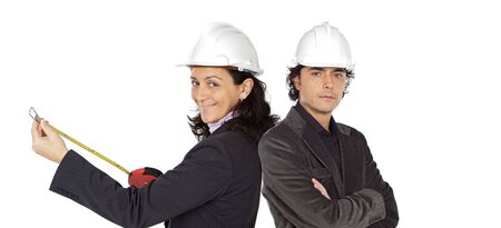 Team of architects isolated over white