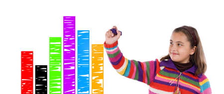 Adorable child drawing a colorful graphic on a over white backgroundの写真素材