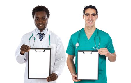 Medical team whit clipboard on a over white backgroundの写真素材