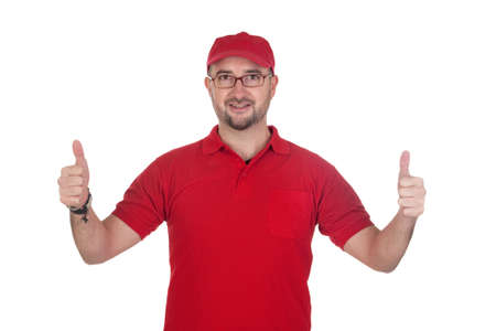 Dealer saying OK isolated over white backgroundの写真素材