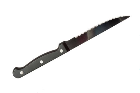 Sharp knife with black handle isolated on white background