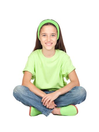 Adorable little girl with blue eyes isolated on white backgroundの写真素材