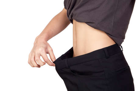 See how I lost weight. Thin girl isolated on white background