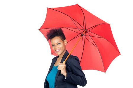African girl with a umbrella isolated on white backgroundの写真素材