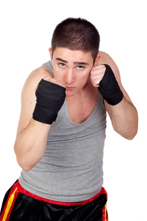 Young Kickboxer with many muscle Isolated on Whiteの写真素材