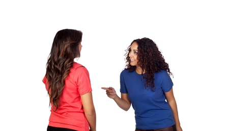 Couple of friends isolated on white backgroundの写真素材