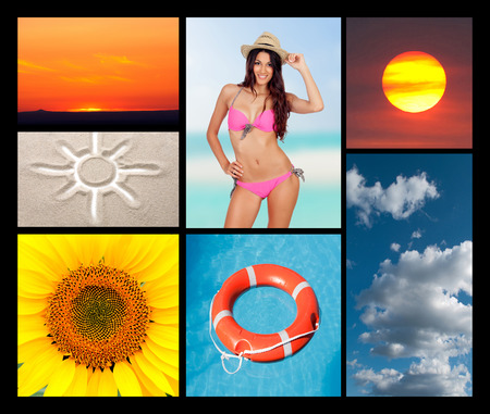 Beautiful collage of seven photos of the summerの写真素材