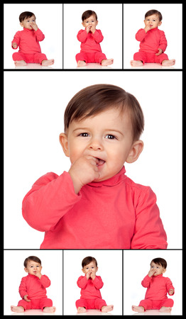 Collage of a beutiful baby girl isolated on a white backgroundの写真素材