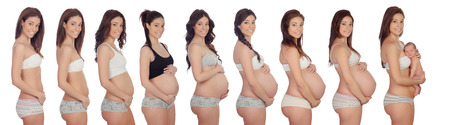 Sequence pictures of a woman during all months of pregnancyの写真素材
