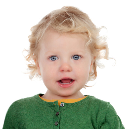 Portrait of a beautiful baby isolated on a white backgroundの写真素材