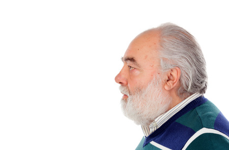 Profile of senior man with beard isolated on a white backgroundの写真素材
