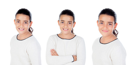 Sequence of brunette girl isolated on a white backgroundの写真素材