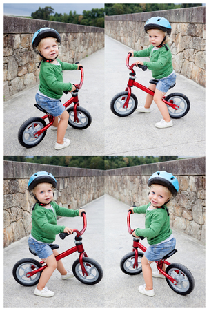 Little kid riding his bike down the street