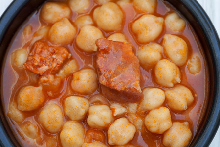 Dish of Spanish-style cooked chickpea. Delicious homemade foodの写真素材
