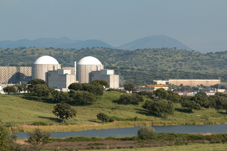 Almaraz nuclear power plant in the center of Spain, surrounded by oak hardwoodのeditorial素材
