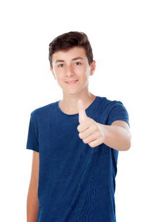 Brown young caucasian boy isolated on white backgroundの写真素材