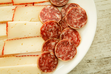 Cheese tray party and sausage. Cold appetizerの写真素材