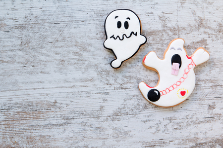 Halloween cookies with ghost shape. Sweet traditionの写真素材