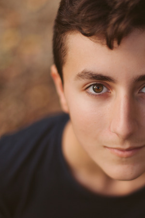 Cool teenager with fifty years old outsideの写真素材