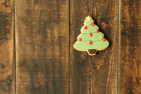 Delicious Christmas Cookies on wooden tableの写真素材