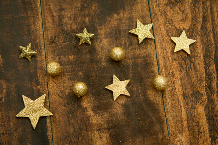 Christmas decorations on a rustic wooden board