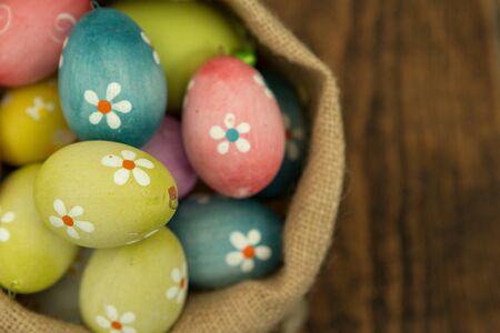 Colourful Easter Eggs with flowers painted for decorationの写真素材