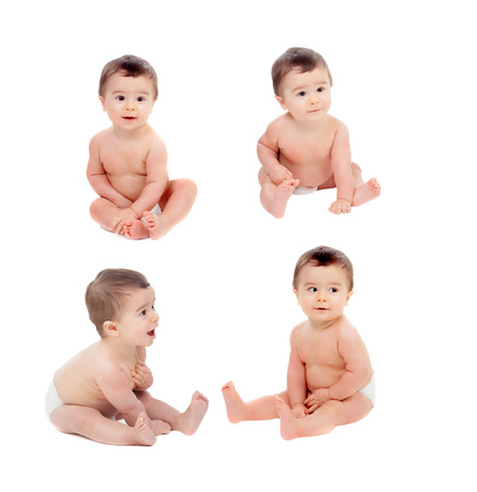 Sequence of four images with a funny baby isolated on a white backgroundの写真素材