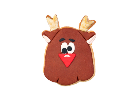 Funny cookie for Christmas isolated on a white backgroundの写真素材