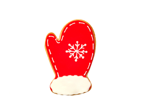 Funny cookie for Christmas isolated on a white backgroundの写真素材