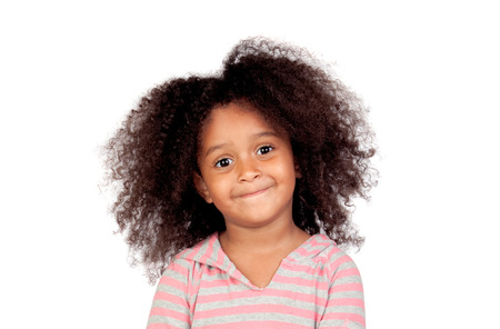 Adorable smal girl with afro hairstyle isolated on a white backgroundの写真素材