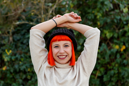 Attractive brunette girl enjoying a day in the countrysideの写真素材