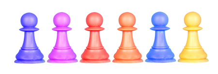 The color pawns, chess pieces isolated on a white backgroundの写真素材
