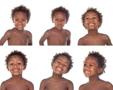 Beautiful Afro-American boy isolated on a white backgroundの写真素材