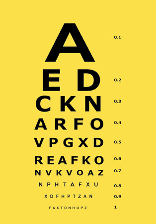 vision exam chart with a yellow background