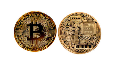 Golden Bitcoin Coin Close Up Isolated