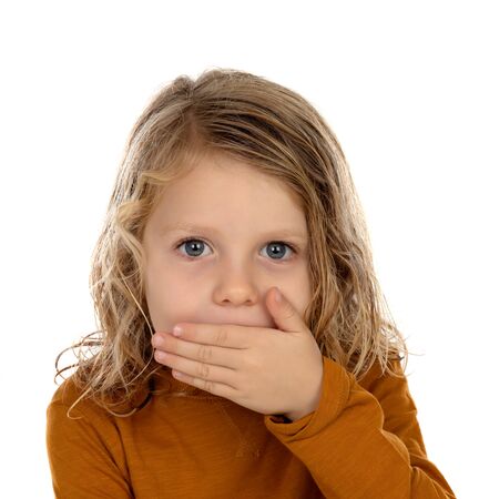 Surprised blond child with blue eyes isolated on a white background